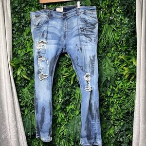 SYNDICATE‎ Jeans Men's Blue Wash Size 40 Distressed Skinny Straight Leg 3502
